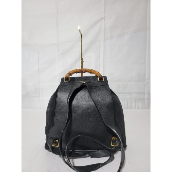 Authentic Gucci Vintage Suede & Leather Bamboo Backpack Black - Picture 4 of 12